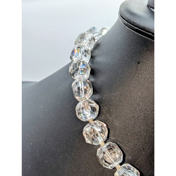 Vtg 925 Sterling Chunky Faceted Cut Rock Crystal Quartz Toggle Clasp Necklace - Picture 3 of 11
